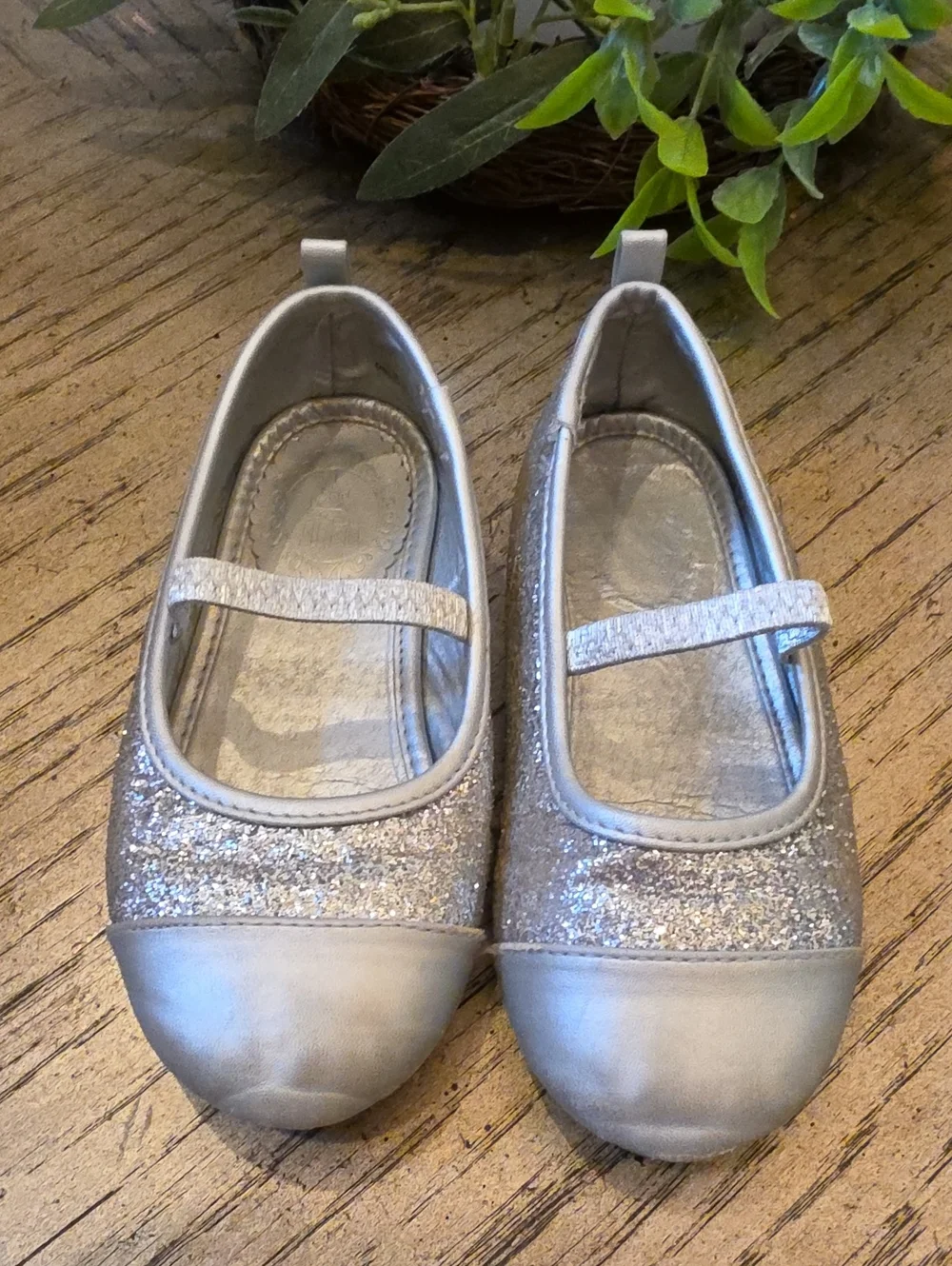 Disney Silver Glitter Mary Jane Flats Size 10